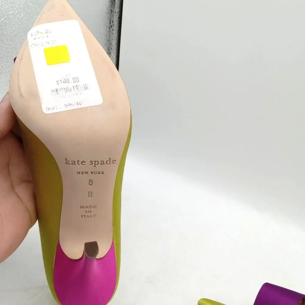 Kate Spade New York Latrice Colorblock Satin Bow Pumps  Green Purple Pink 6B